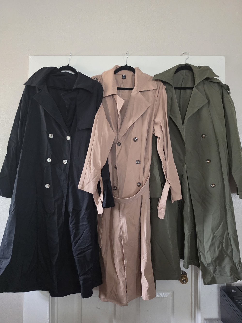SHEIN Set Of 3 Double-Breasted Trench Coat Trio - Black, Blush, Olive